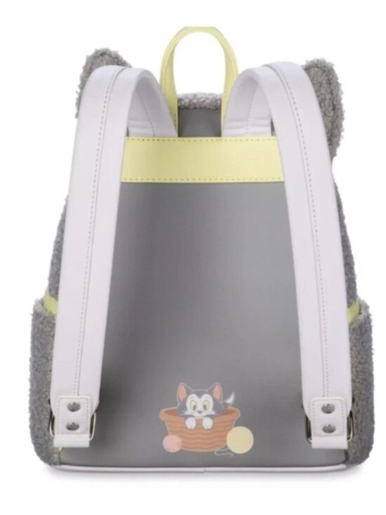 Loungefly Disney Figaro Cat Mini Backpack Pinocchio Fuzzy Sherpa Gray Kitten NWT main image 4